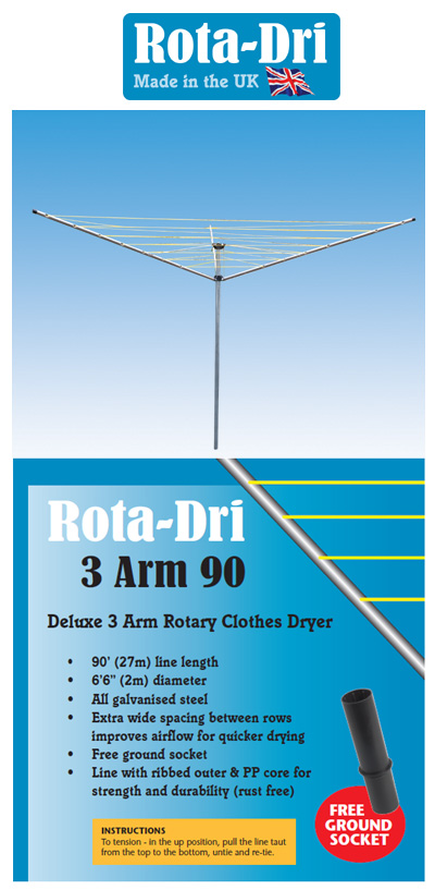 Rota-Dri 3 Arm 27mtr Rotary Washing Line - WITH FREE GROUND POST